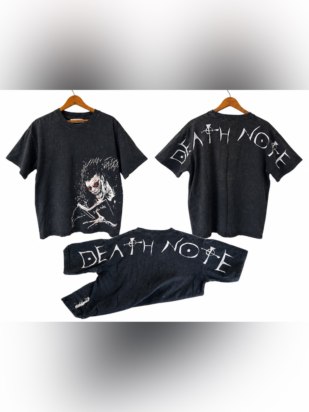 AnimeFitLA Death Note Ryuk T Shirt Black Washed Anime Manga Graphic Tee Heavy M